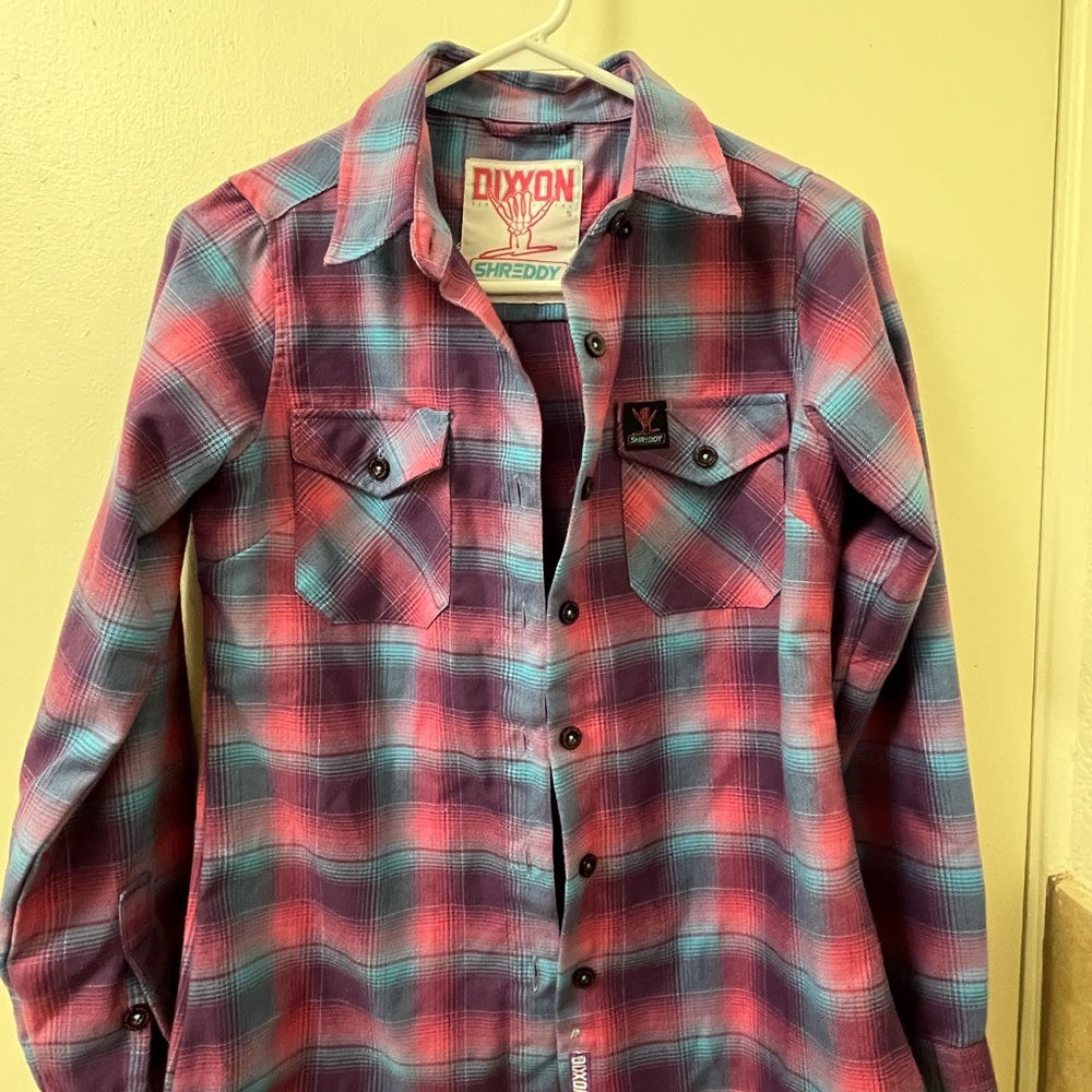 DIXXON Shreddy Plaid Shirt in Pink and Blue